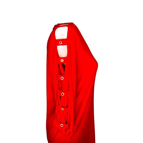 Women's Red Top Size M Cut Out Sleeve Scoop Neck NWT Klaveli - Picture 4 of 5